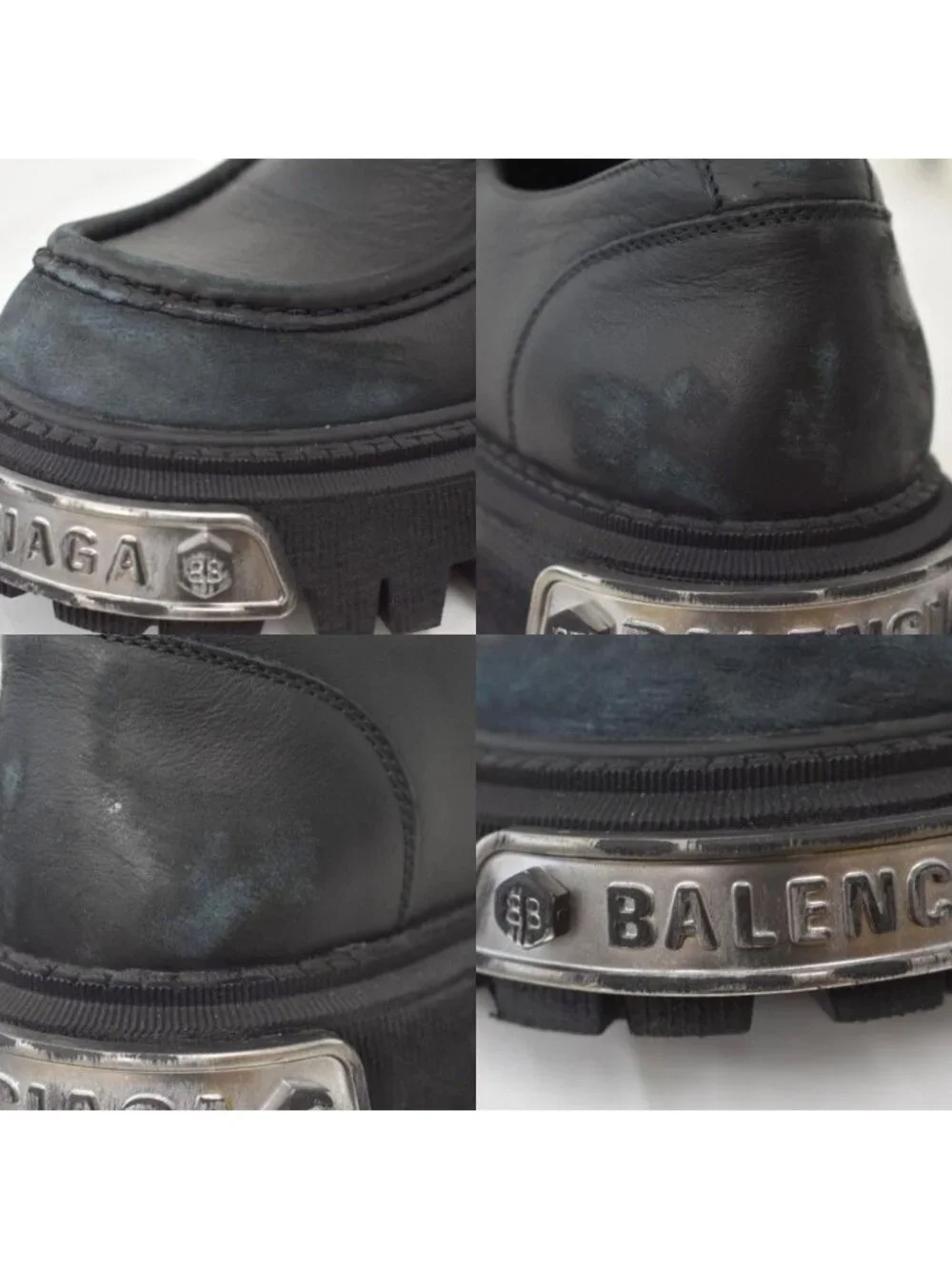 Balenciaga Tractor Loafer Logo Plate Distressed Leather Black
